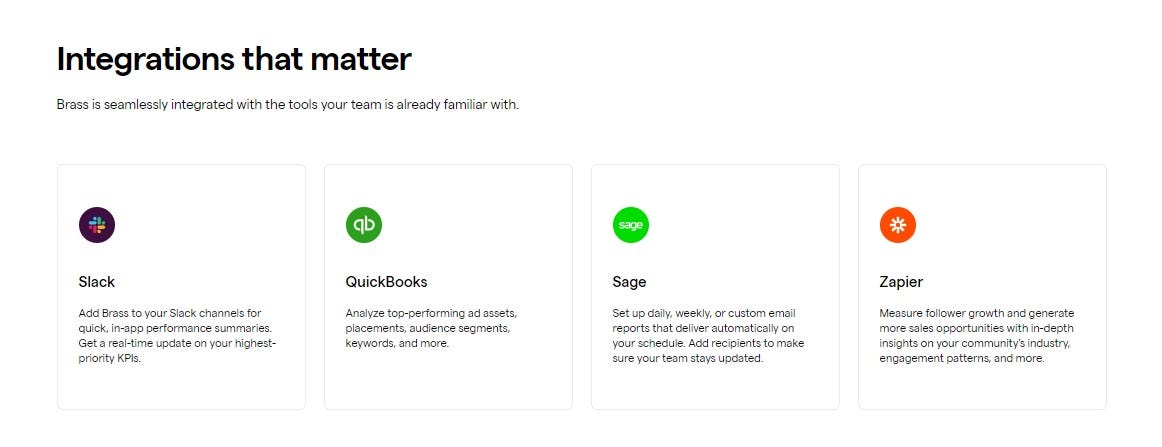 Extra features and integrations offered by Brass